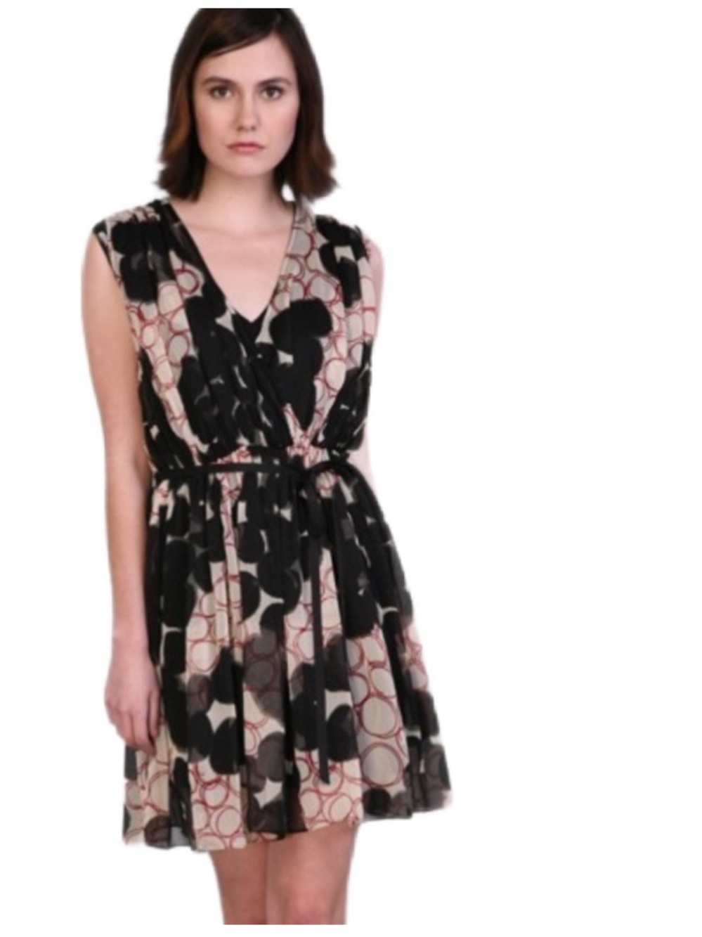 Line & Dot Black and Cream Sheer Mini Coverup Size L New With Tags